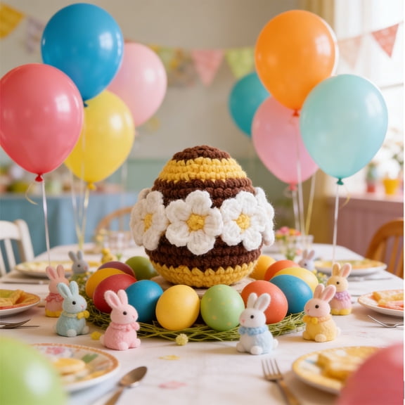 Crochet Chick or Flower Egg Decor, Handmade Spring Home Ornaments, Knitted Tabletop Decor for Seasonal or Party Display