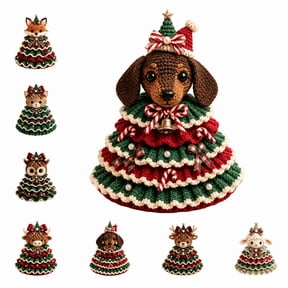 Crochet Christmas Animal Ornament Kit, DIY Yarn Craft Tree Decoration Set, Handmade Holiday Decor with Pattern Guide for Adults (Dog)