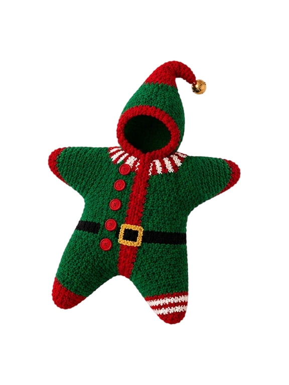 Crochet Christmas Elf Baby Costume Star Shape Hooded Newborn Romper with Elf Hat and Belt Decor Hand Knit Infant Holiday Outfit for Winter Christmas Party Newborn Photography Prop,Green