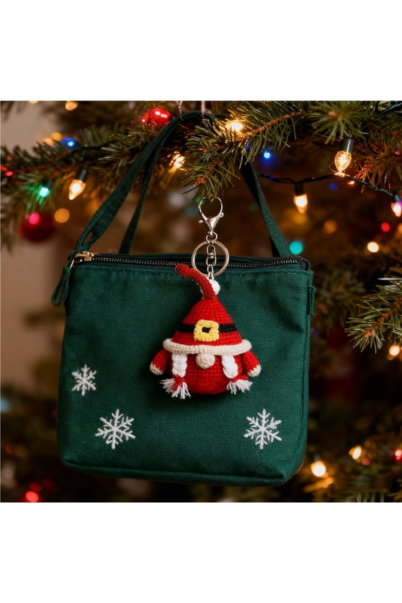 Crochet Christmas Keychain Handmade Knitted Ornament Bag Charm,Soft Yarn Holiday Decoration with Metal Key Ring,Festive Accessory for Backpack Purse Car or Stocking Stuffer Holiday Gift Décor-A