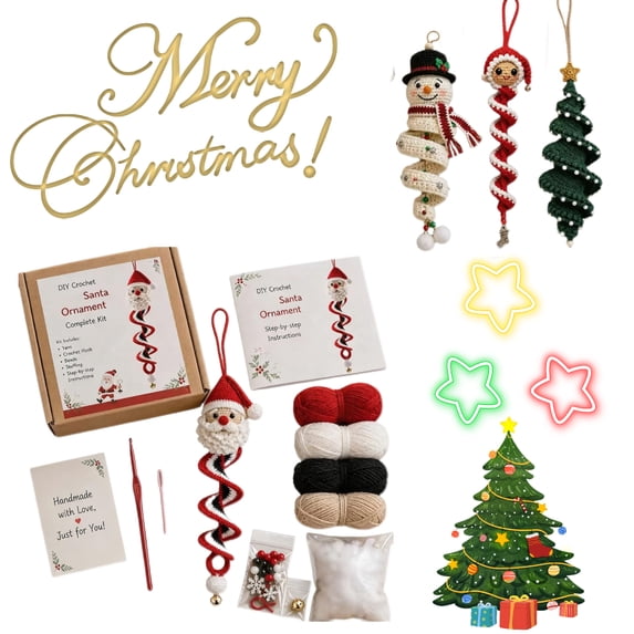Crochet Christmas Spiral Ornament DIY Kit, 3D Christmas Hanging Decor with Soft Yarn & Ergonomic Hook for Beginner Crafters