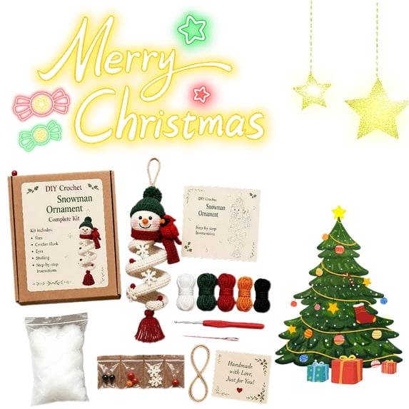 KRONDO Crochet Christmas Spiral Ornament DIY Kit, 3D Christmas Hanging Decor with Soft Yarn & Ergonomic Hook for Beginner Crafters