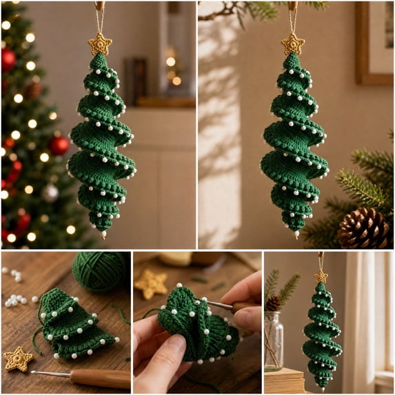 Crochet Christmas Tree DIY Kit for Beginners, Handmade Holiday Tabletop Decor Set with Soft Yarn and Tools, Christmas Craft Kit for Adults and Teens, DIY Gift Making Supplies, Style C