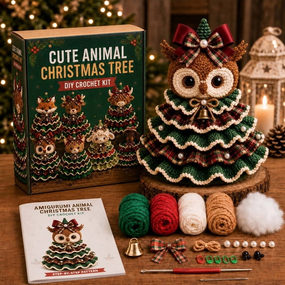 Crochet Christmas Tree Kit,DIY Animal Crochet Kit for Beginners,Holiday DIY Craft Set(Owl)