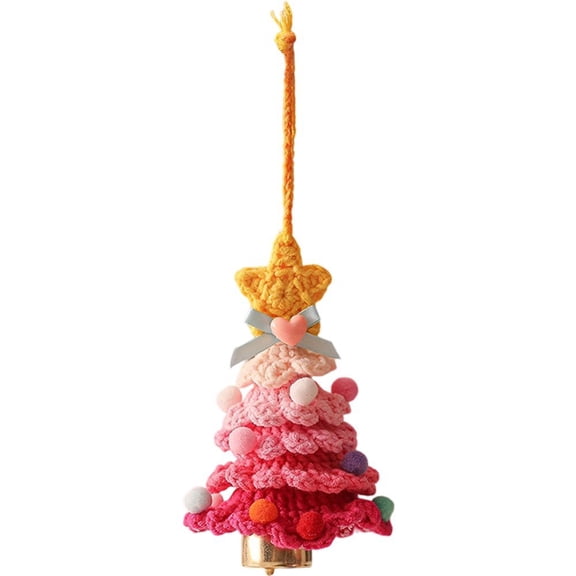 Crochet Christmas Tree Ornament with Christmas Bell Handmade Hanging Christmas Ornaments Car Accessories Holiday Decoration