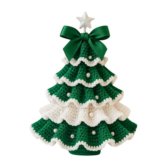Crochet Christmas Tree Ornaments Handmade Christmas Decoration with Pearl Embellishment Adorable Decorative Ornaments for Home Office Dorm-Green
