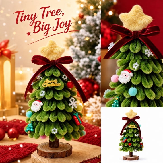 Crochet Christmas Tree Yarn Potted Ornament, 8.27 Inch Small Tabletop ...