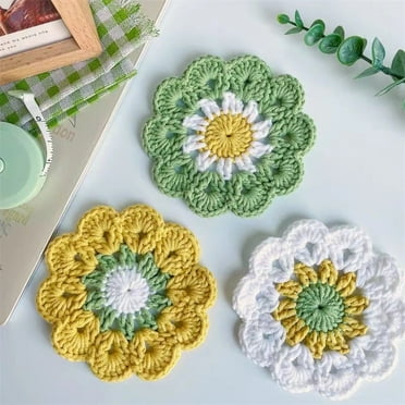 Crochet Cotton Lace Table Placemats Doilies Set of 6, 4.3 inch