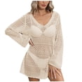 thumbnail image 1 of Crochet Cover Up for Women Swimsuit Summer Bathing Suit 2024 Swim Hollow Out Bikini Swimwear Mesh Knit Beach Dress Beige Free Size, 1 of 6