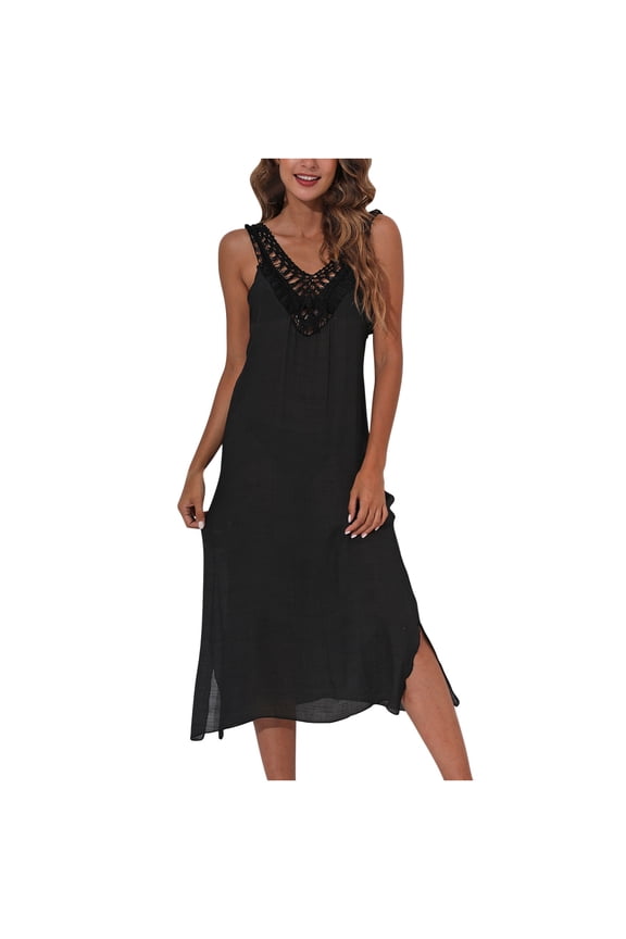 Crochet Cover Ups for Swimwear Women Knit Patchwork Beach Cover Up Midi Dress Summer Backless Beachwear Womens Clothes