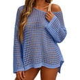 thumbnail image 1 of Crochet Cover Ups for Women Sexy Hollow Out Swim Cover Up Knit Summer Blue L, 1 of 8
