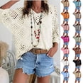 thumbnail image 1 of Crochet Coverups for Women 2026 Summer Hollow Out Knit Tops Long Sleeve Boho Beachy Blouses Plus Size Casual Vacation Wear Beige 2XL, 1 of 7