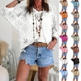 thumbnail image 1 of Crochet Coverups for Women 2026 Summer Hollow Out Knit Tops Long Sleeve Boho Beachy Blouses Plus Size Casual Vacation Wear White L, 1 of 7
