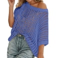 thumbnail image 1 of Crochet Coverups for Women Summer Cap Sleeve Hollow Out Casual Cruise Beach Vacation Tops Knit Pullover Sweater Blue L, 1 of 7