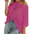thumbnail image 1 of Crochet Coverups for Women Summer Cap Sleeve Hollow Out Casual Cruise Beach Vacation Tops Knit Pullover Sweater Hot Pink L, 1 of 7