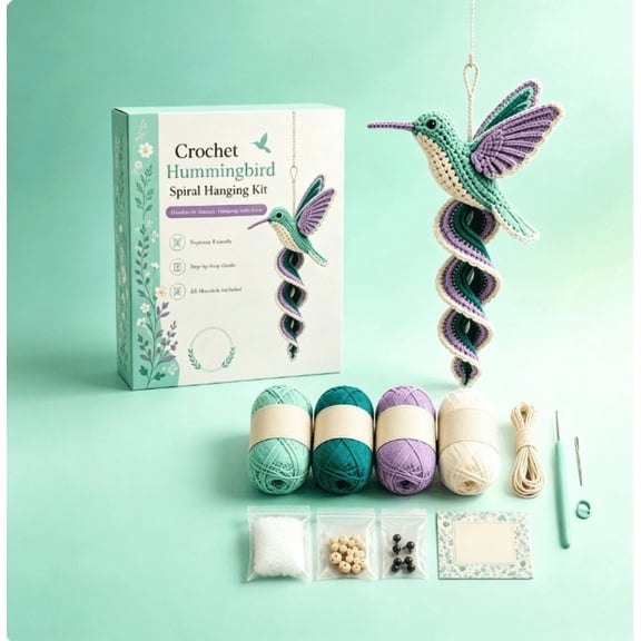 Crochet Cute Animal Spiral Hanging Kit – DIY Beginner Craft Set with 100% Cotton Yarn, Step-by-Step Guide & Accessories for Home Decor