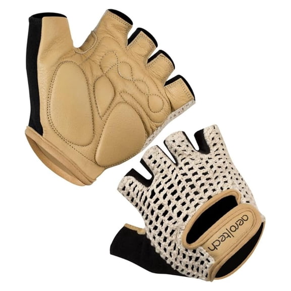 | Crochet Cycling Gloves | Extra Thick Gel Padded Palms | Natural Leather and Cotton