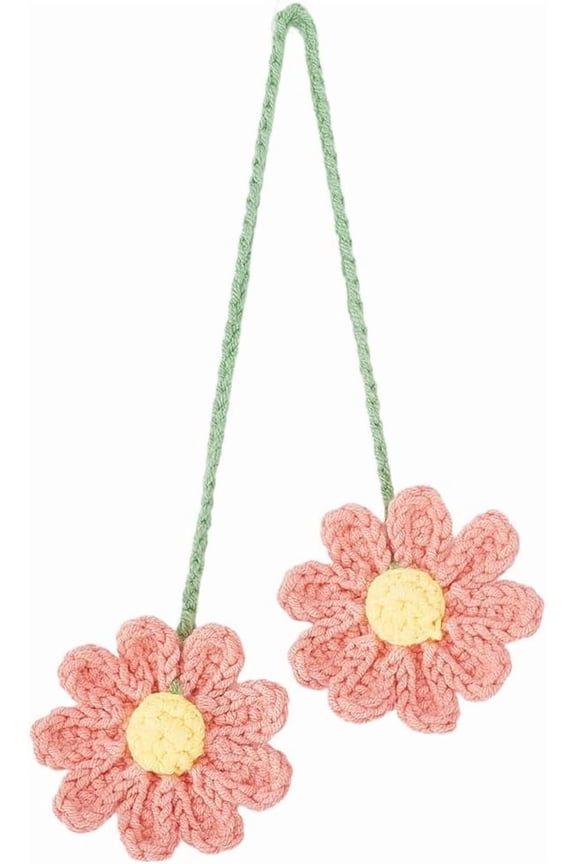 Crochet Daisy Car Accessories for Women Cute Rear View Mirror Hanging Charms Handmade Daisy Flower Decor Gifts for Crochet Lovers Car Owner Automotive Interior Aesthetic Pink 2.36 Inch Brown DIY
