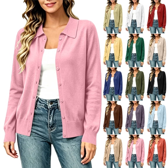 Crochet Dardigans For Women Knitted Casual Turn Down Collared Hoodless Button Solid Color Cardigan Long Sleeve Outwear Fashion Cardigan Sweaters