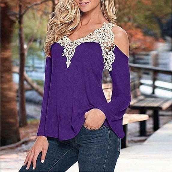 Crochet Detail Cold Shoulder Top S-2X Mult. Colors