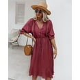 thumbnail image 1 of Crochet Detail Tie Neck Button Front Puff Sleeve Dress for Women, 1 of 3