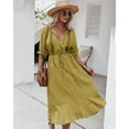thumbnail image 1 of Crochet Detail Tie Neck Button Front Puff Sleeve Dress for Women, 1 of 3
