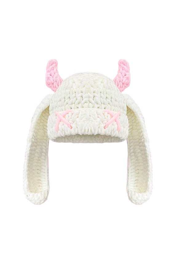 Crochet Devil Horn Hat Headwear Comfortable Winter Warm Rabbits Ear Hat