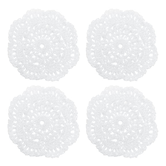 Uxcell 4Pcs Crochet Doilies 3.94" Cotton Woven Fabric Coasters, Round Handmade Coasters with Floral White