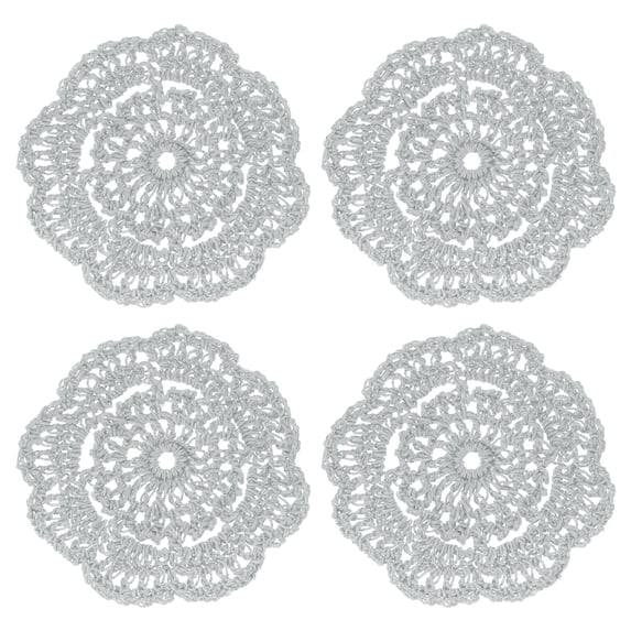 Crochet Doilies, 4Pcs 4" Cotton Woven Fabric Coasters, Lace Round Handmade Coasters with Floral Pattern for Wedding Party Decoration (Light Gray)