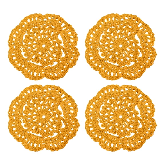 Uxcell 4Pcs Crochet Doilies 3.94" Cotton Woven Fabric Coasters, Round Handmade Coasters with Floral Apricot