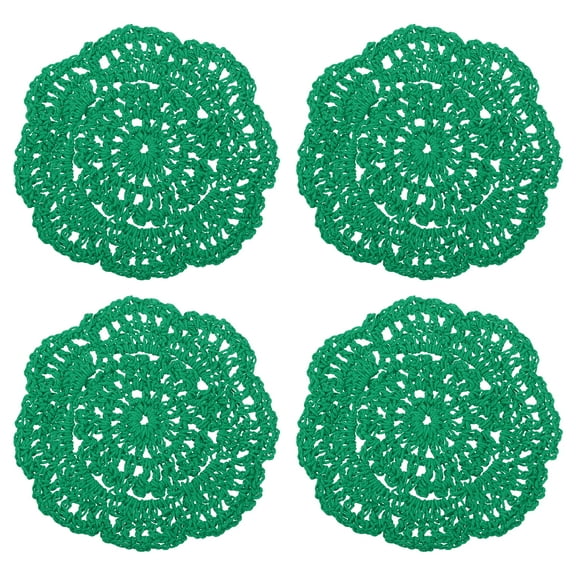 Uxcell 4Pcs Crochet Doilies 3.94" Cotton Woven Fabric Coasters, Round Handmade Coasters with Floral Christmas Green
