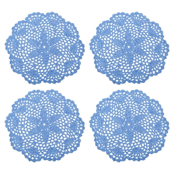 Uxcell Crochet Doilies Handmade Crochet Cotton Coaster Round Lace Placemats with Floral Patterns Blue 4pcs