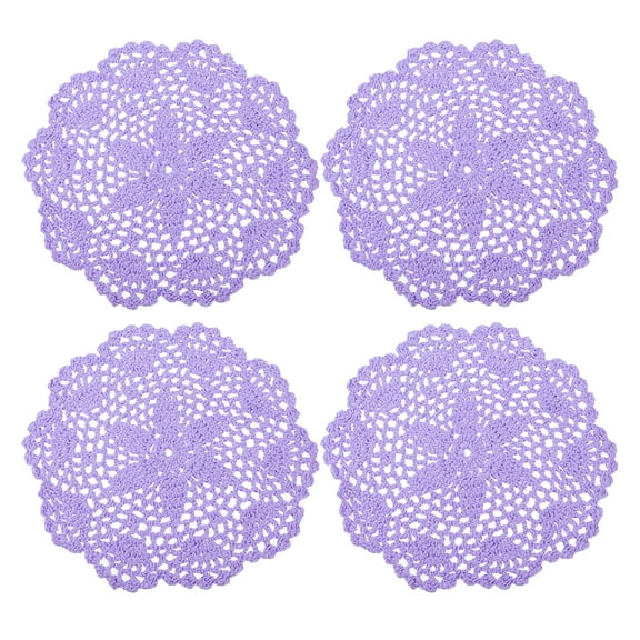 Uxcell Crochet Doilies Handmade Crochet Cotton Coaster Round Lace Placemats with Floral Patterns Light Purple 4pcs