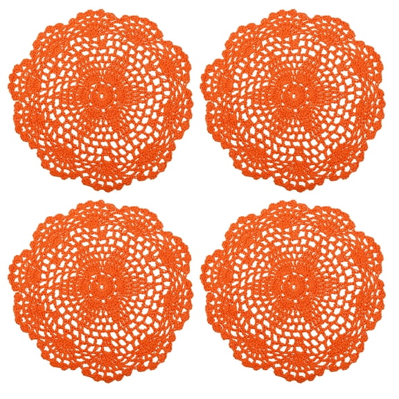 Uxcell Crochet Doilies Handmade Crochet Cotton Coaster Round Lace Placemats with Floral Patterns Orange 4pcs