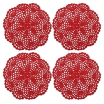 Uxcell Crochet Doilies Handmade Crochet Cotton Coaster Round Lace Placemats with Floral Patterns Red 4pcs