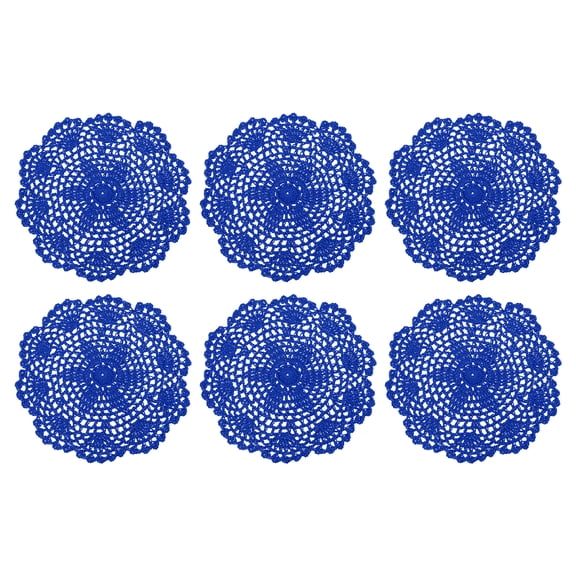 Uxcell Crochet Doilies Handmade Crochet Cotton Coaster Round Lace Placemats with Floral Patterns Bright Blue 6pcs