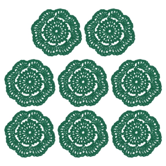 Crochet Doilies, 8Pcs 4" Cotton Woven Fabric Coasters, Lace Round Handmade Coasters with Floral Pattern for Wedding Party Decoration (Dark Green)