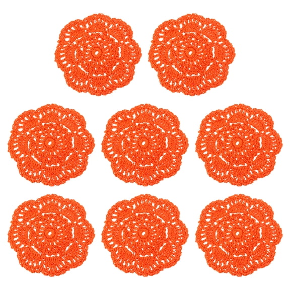 Crochet Doilies, 8Pcs 4" Cotton Woven Fabric Coasters, Lace Round Handmade Coasters with Floral Pattern for Wedding Party Decoration (Orange Red)