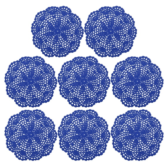 Uxcell Crochet Doilies Handmade Crochet Cotton Coaster Round Lace Placemats with Floral Patterns Bright Blue 8pcs