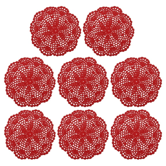 Uxcell Crochet Doilies Handmade Crochet Cotton Coaster Round Lace Placemats with Floral Patterns Red 8pcs