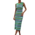 thumbnail image 1 of Crochet Dresses for Women Sexy Hollow Out Knitted Beach Bikini Cover Ups Sleeveless Crew Neck Trendy Stripe Printed Slim Fit Cover-Up Tank Midi Dress, 1 of 8