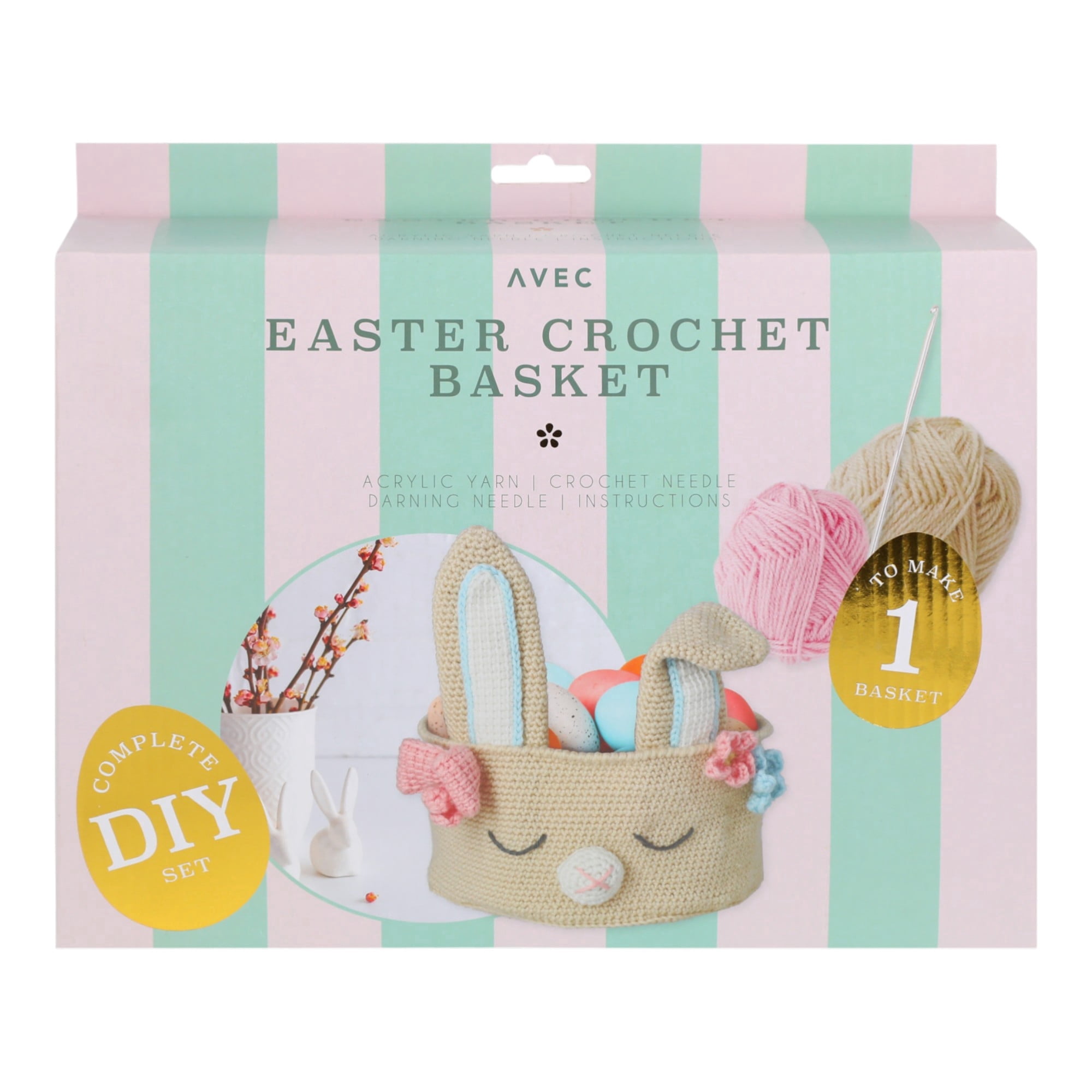 Crochet Easter Basket, Complete DIY Craft Kit, Includes Needle & Yarn