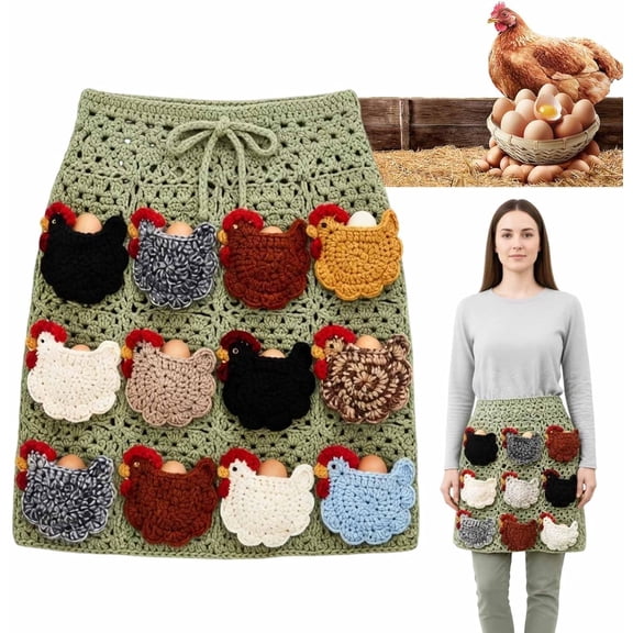 Crochet Egg Gathering Apron with Chicken Pockets - Handmade Farm Fresh Egg Collecting Apron for Backyard Coop