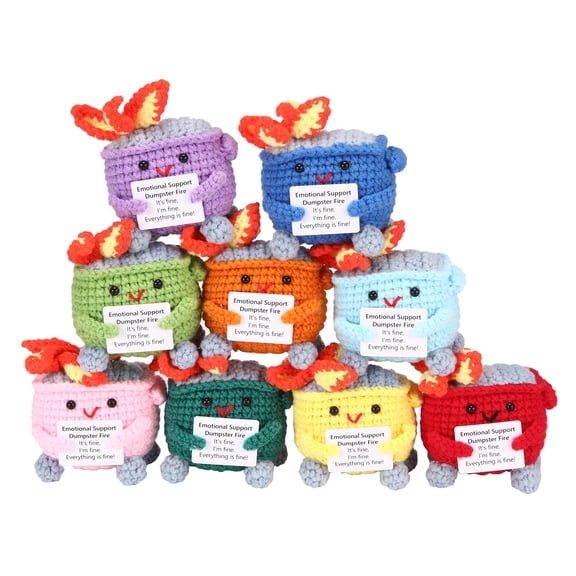 Crochet Emotional Support Dumpster Fire Figurine 9pc Mix Room Decor