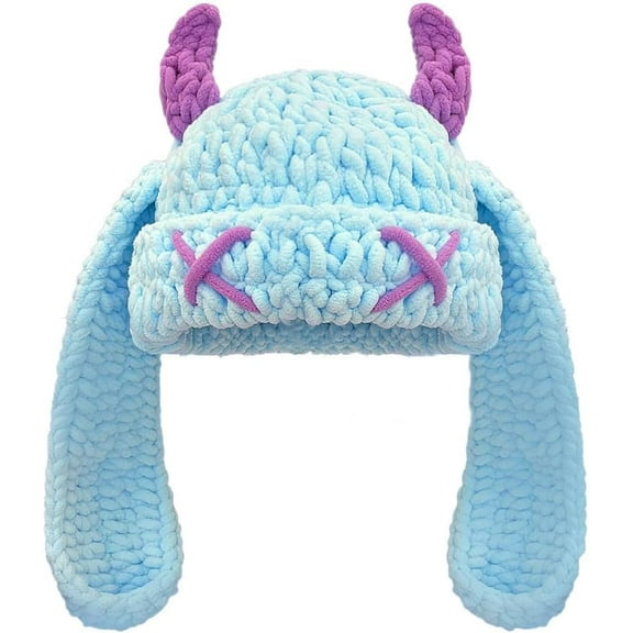 Crochet Evil Beanie Knit Halloween Hat Y2K Furry Slouchy Beanies Fuzzy Winter Bucket Hats Knitted Animal Skull Cap 2025