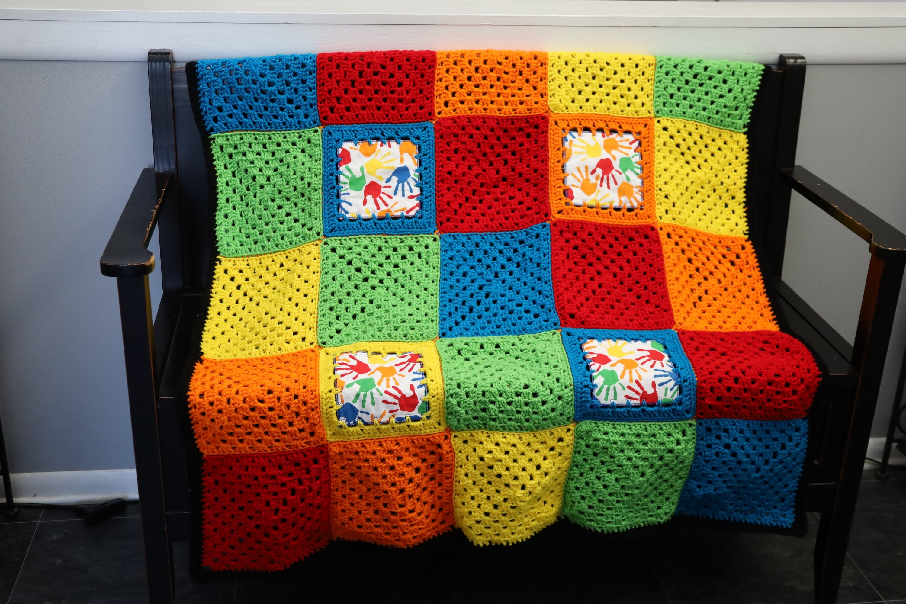 Crochet Fabric Multicolor Afghan Kit with Hands Print