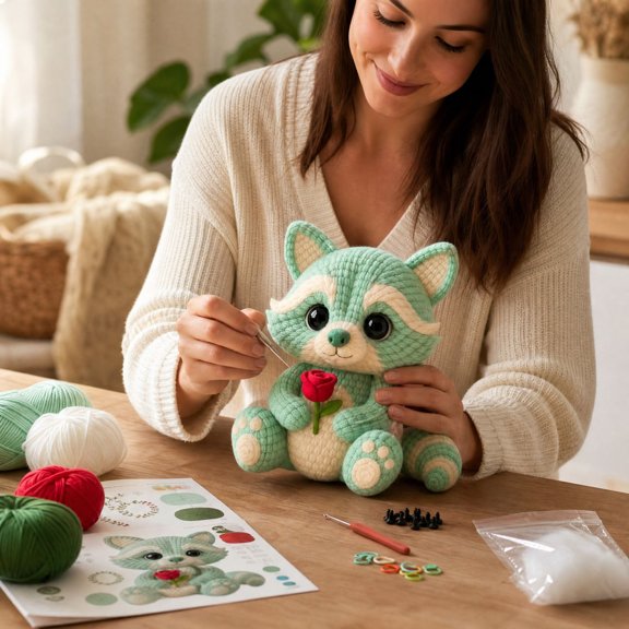 Crochet Figure DIY Kit Hand Making Doll Set for Beginner, Complete Crochet Kit with All Accessories for Crafting, Handmade Sitting Figure Doll for Home Decor and Gift Giving