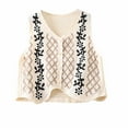 thumbnail image 1 of Crochet Floral Sweater Vest for Women Casual V Neck Button Down Cropped Sleeveless Knit Cardigan Vests, 1 of 2