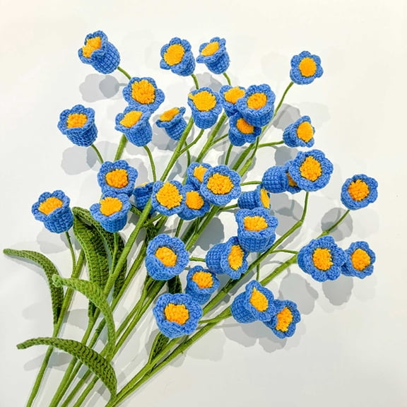 Crochet Flower Bouquet Everlasting, Usupdd Handmade Wool Flower Gift for Birthday, 15.74 Inch Beautiful Iron Flower Home Decor Housewarming Present, Blue