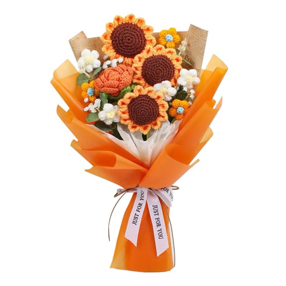 Crochet Flower Bouquet, Handmade Knitted Flowers with String Lights, Artificial Arrangement Never Decor, Floral For Home Wil
